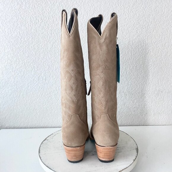 Lane Gallatin Womens Cowboy Boots 6.5 Latte Suede Cowgirl Western Mid Calf Tall - Picture 3 of 11